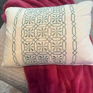 NWOT accent pillow with turquoise embroidery